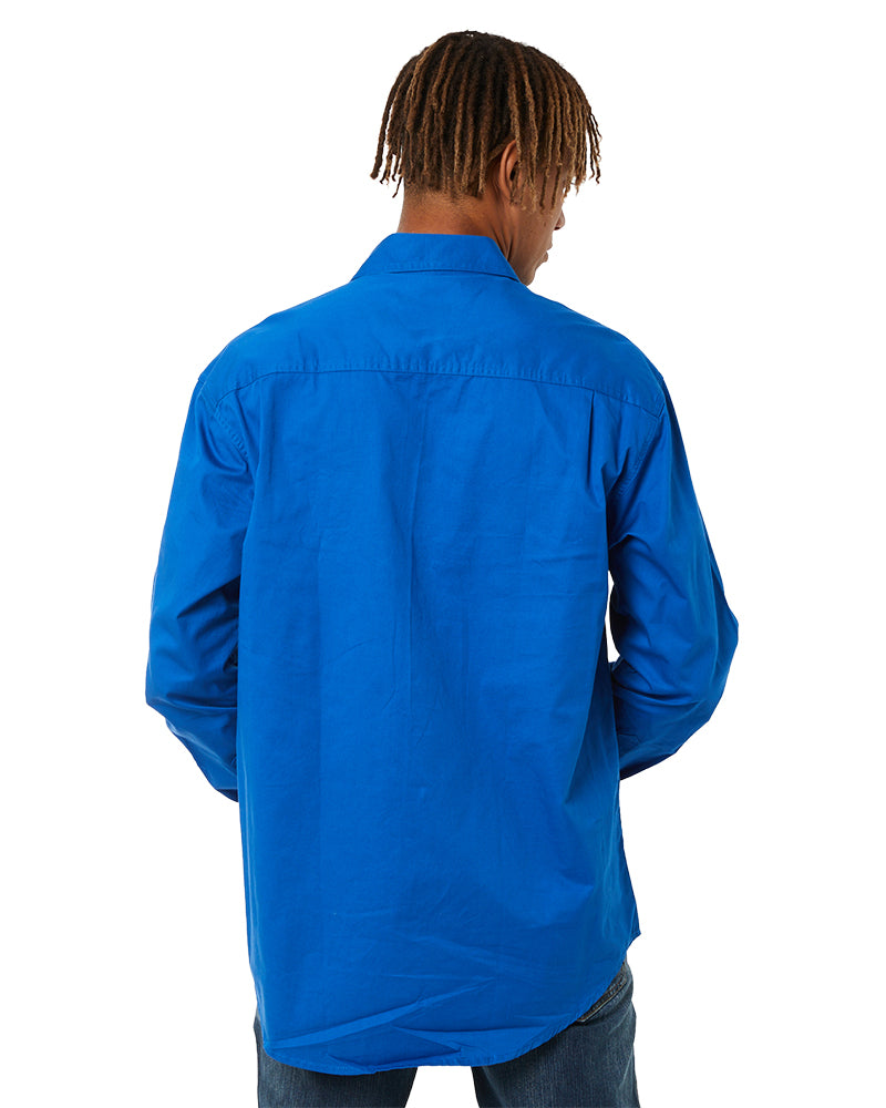 Closed Front Cotton Twill Shirt LS - Cobalt Blue