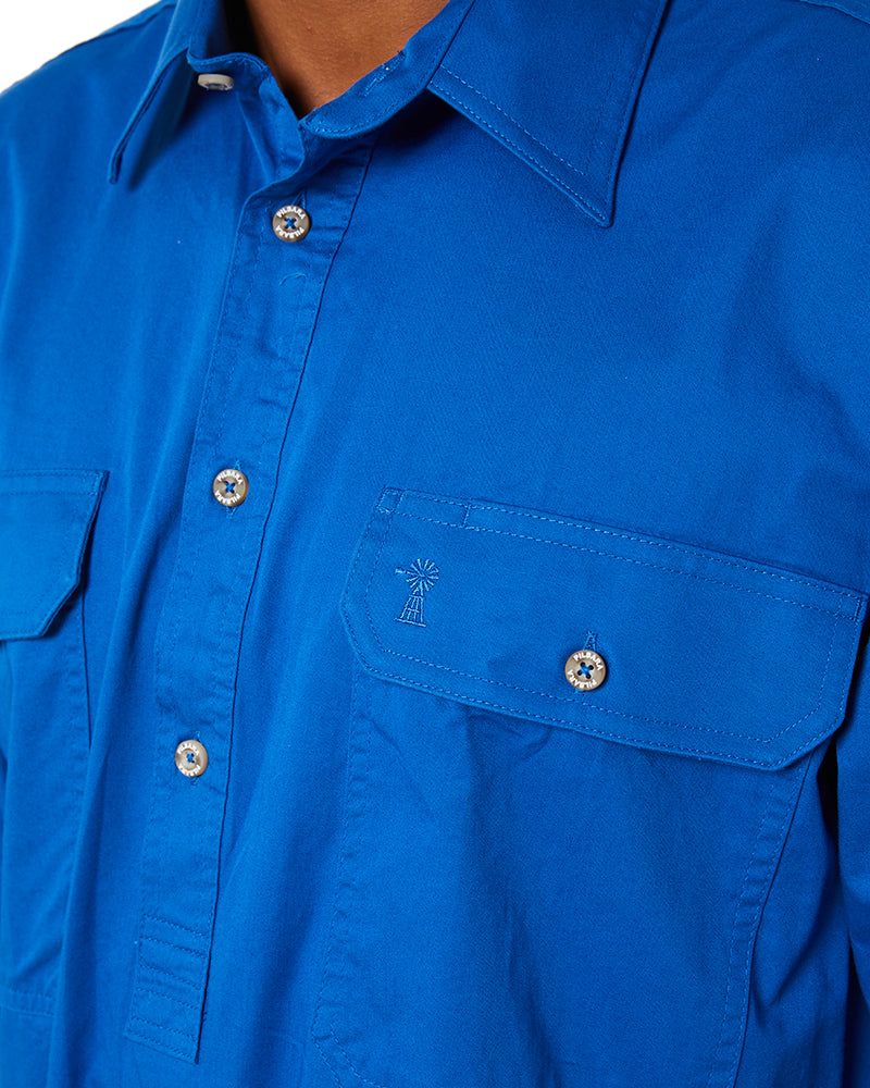 Closed Front Cotton Twill Shirt LS - Cobalt Blue