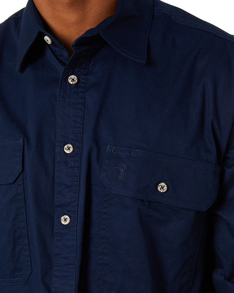 Closed Front Cotton Twill Shirt LS - French Navy