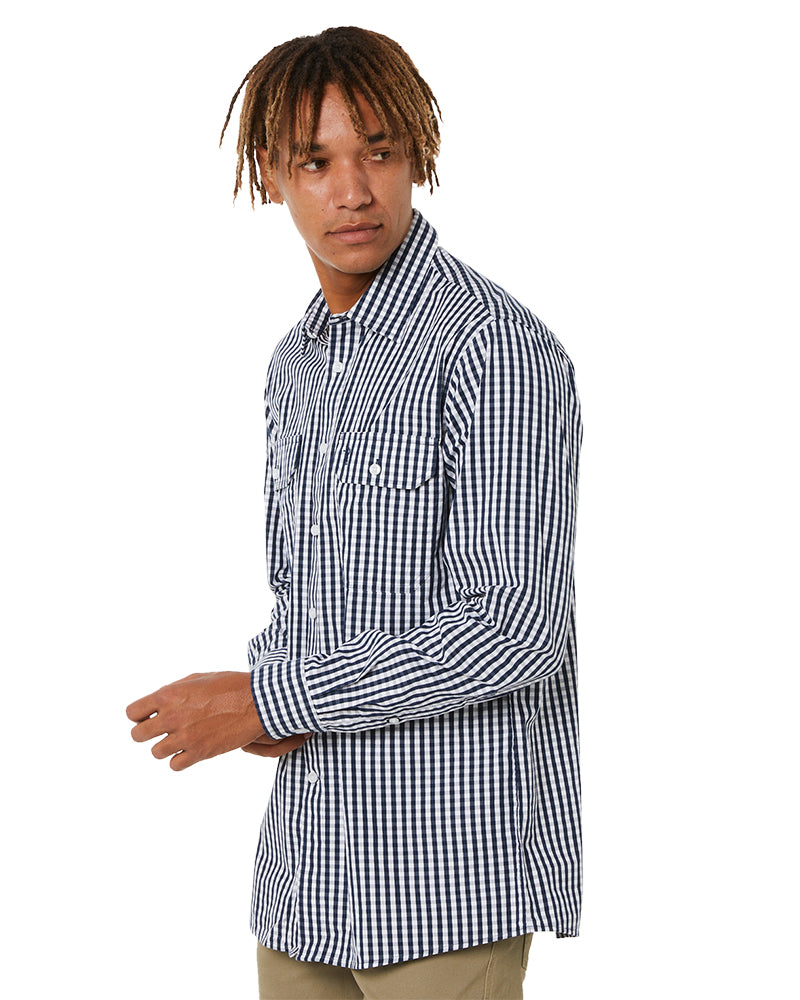 Checked LS Shirt - Navy/White