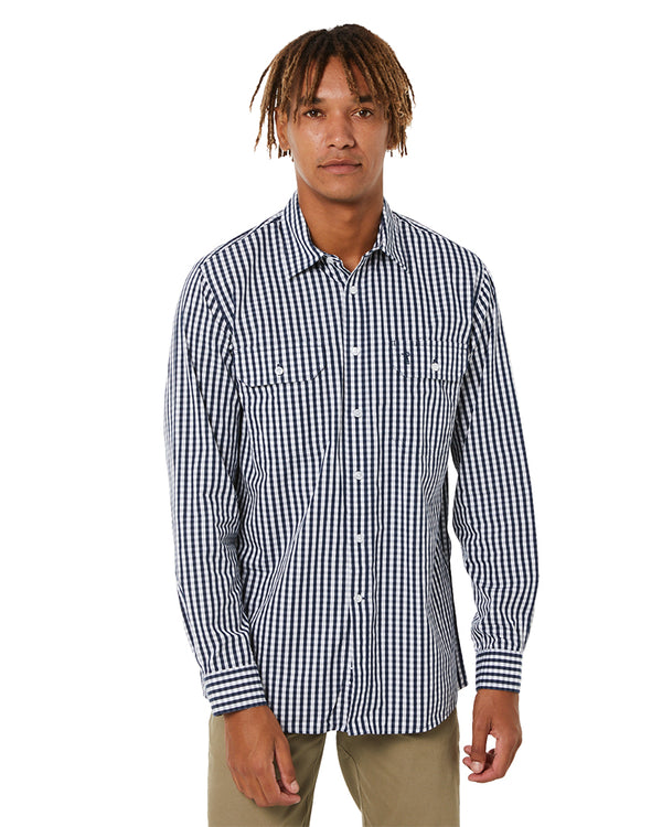 Checked LS Shirt - Navy/White