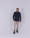 Closed Front Mens Lightweight LS Drill Shirt - Navy