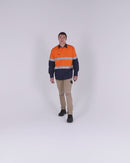 Hi Vis Recycled LS Drill Shirt - Orange/Navy