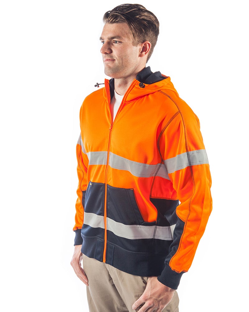 Hi Vis Taped Fleece Hoodie - Orange/Navy