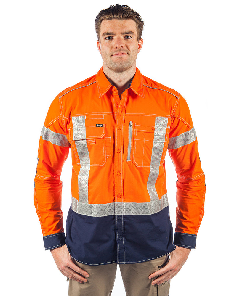 Flex and Move X Taped Hi Vis LS Utility Shirt - Orange/Navy