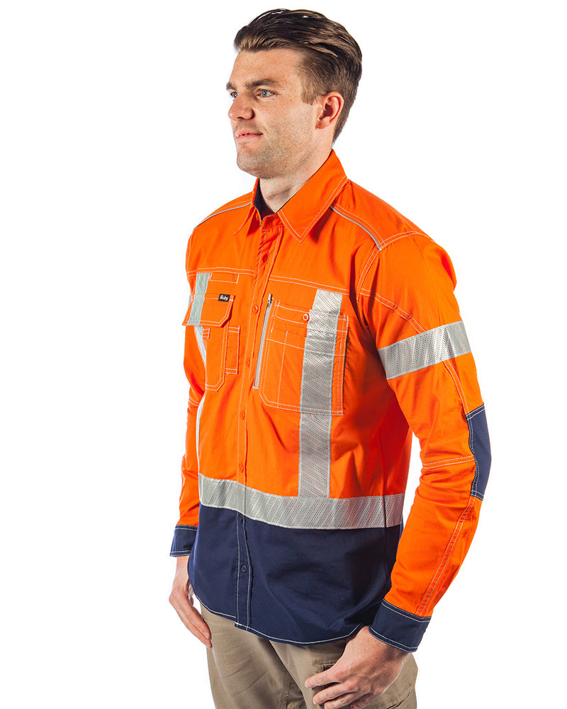 Flex and Move X Taped Hi Vis LS Utility Shirt - Orange/Navy