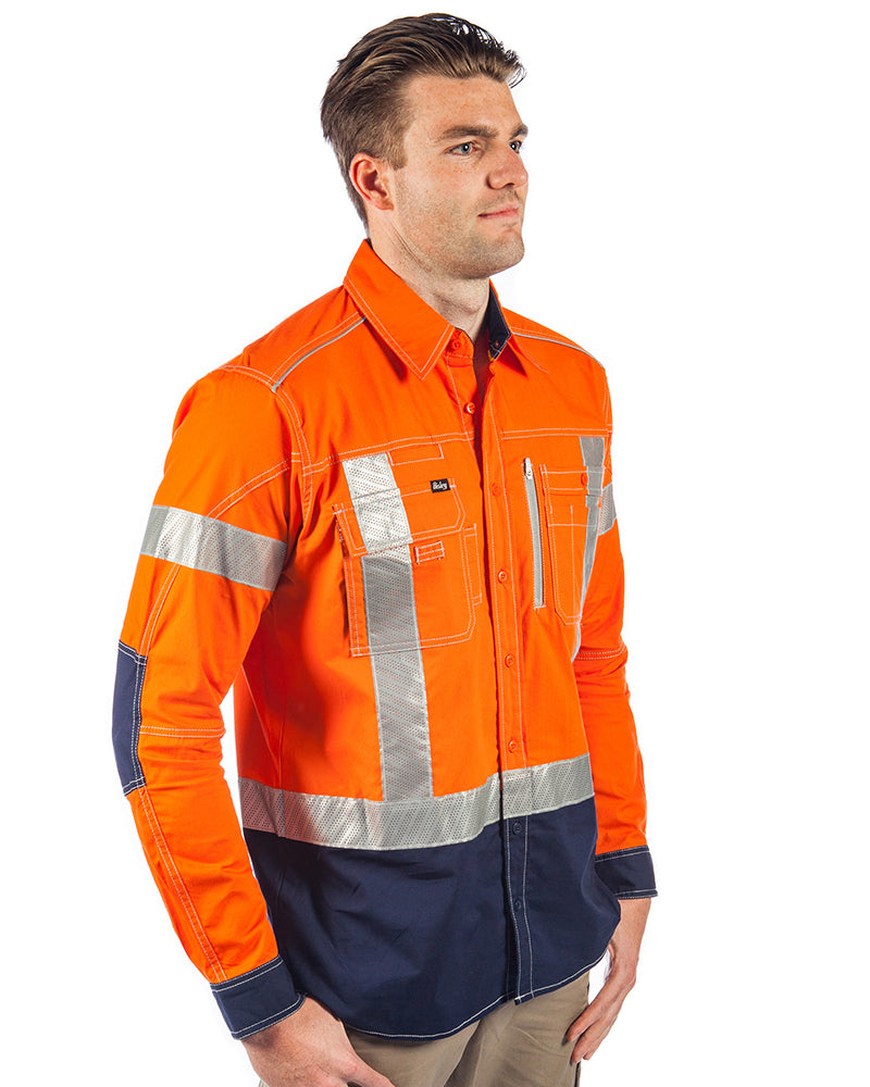 Flex and Move X Taped Hi Vis LS Utility Shirt - Orange/Navy