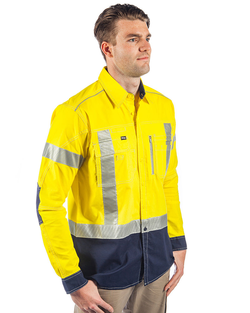 Flex and Move X Taped Hi Vis LS Utility Shirt - Yellow/Navy