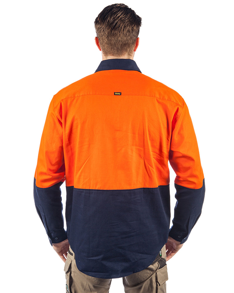 Hi Vis Closed Front LS Shirt - Orange/Navy