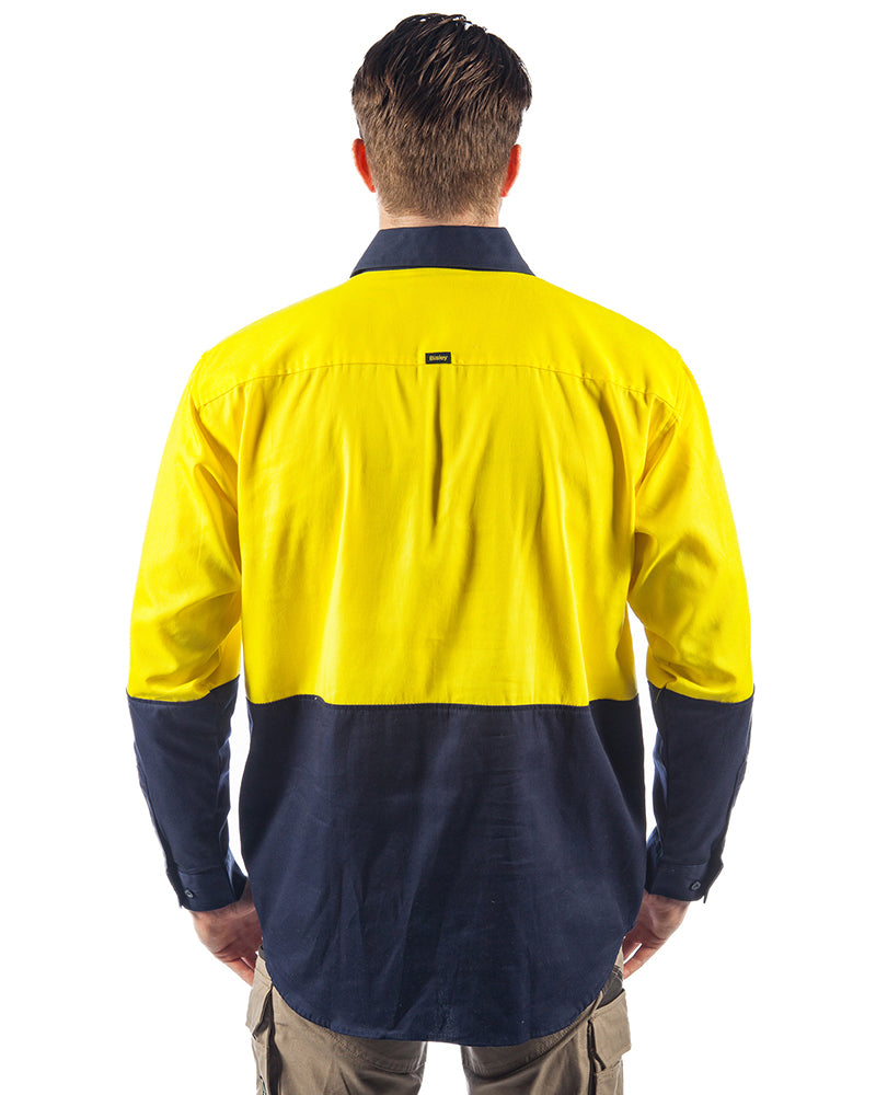 Hi Vis Closed Front LS Shirt - Yellow/Navy