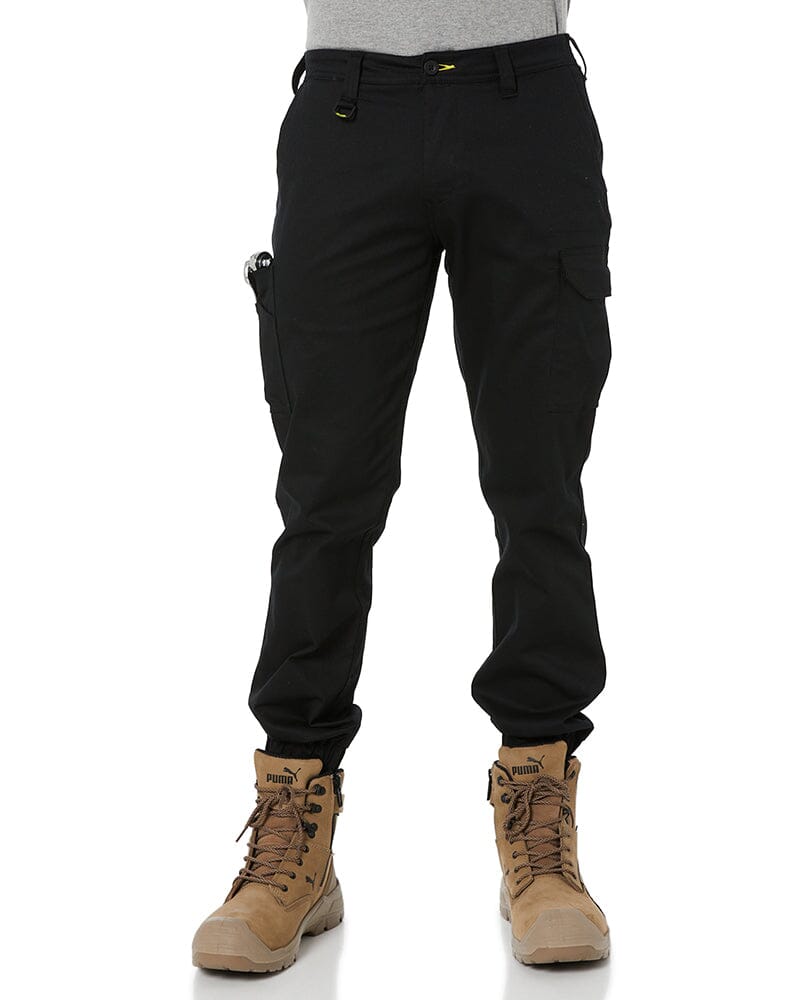 Stretch Cotton Drill Cargo Cuffed Pants - Black