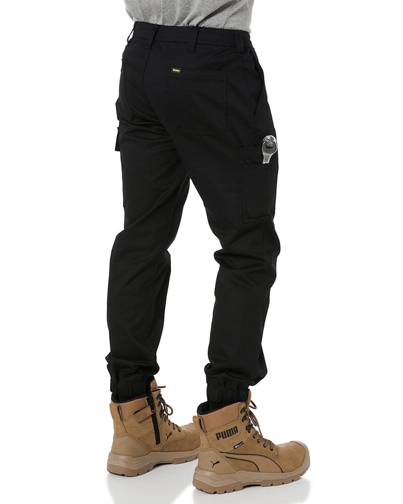 Stretch Cotton Drill Cargo Cuffed Pants - Black