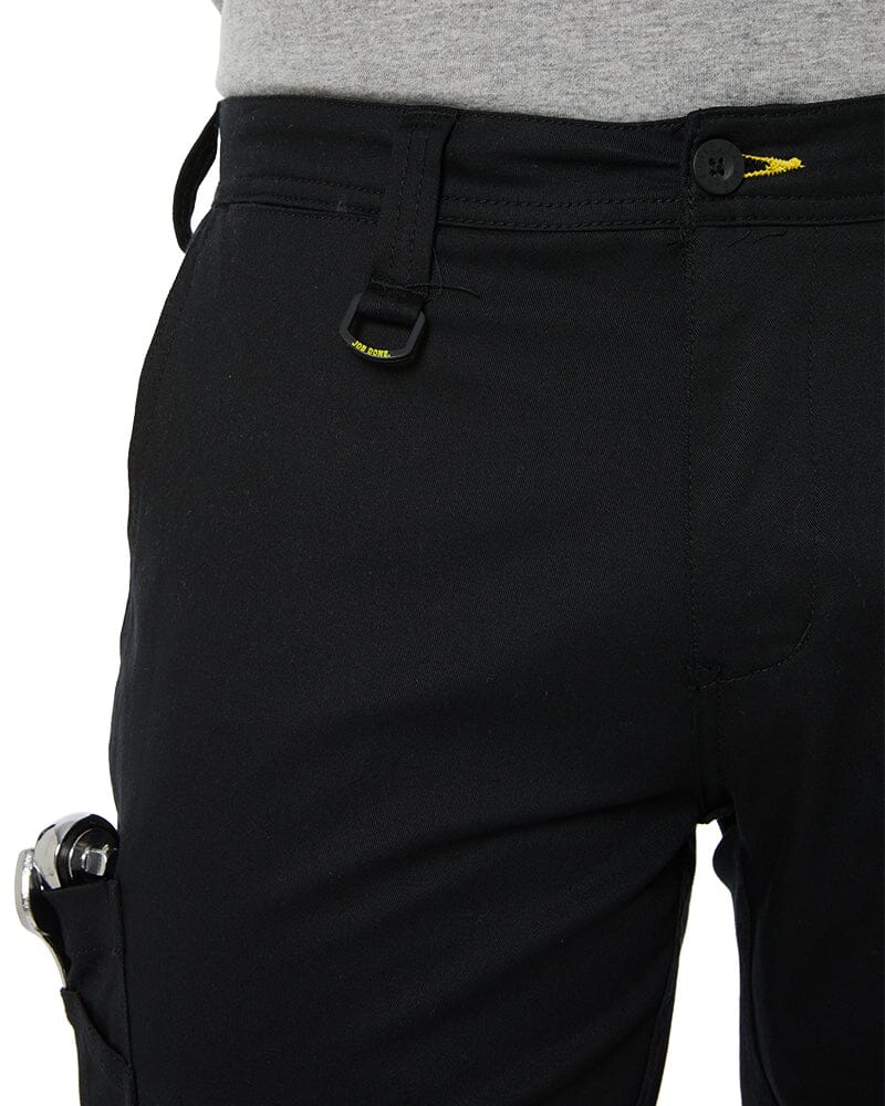 Stretch Cotton Drill Cargo Cuffed Pants - Black