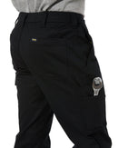 Stretch Cotton Drill Cargo Cuffed Pants - Black