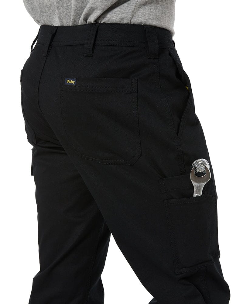 Stretch Cotton Drill Cargo Cuffed Pants - Black
