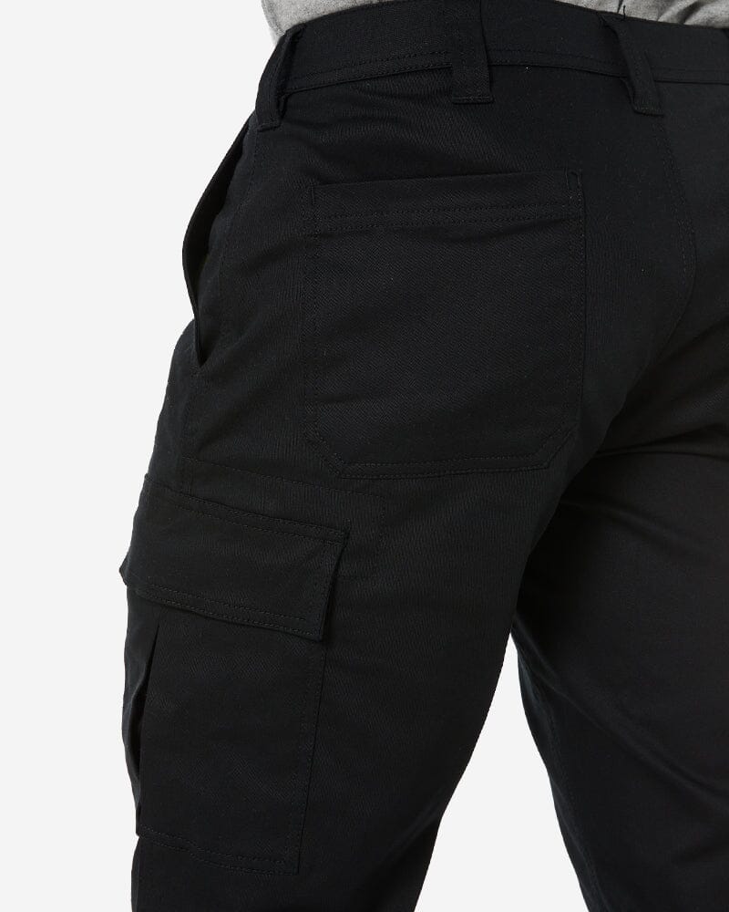 Stretch Cotton Drill Cargo Cuffed Pants - Black