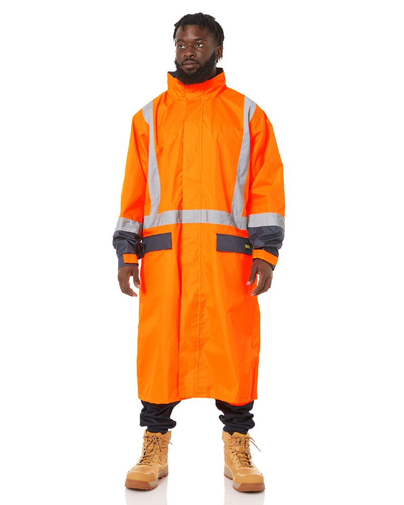 Bisley Hi Vis Taped Long Rain Coat Orange Navy Buy Online