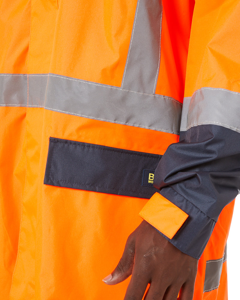 Hi Vis Taped Long Rain Coat Orange Navy