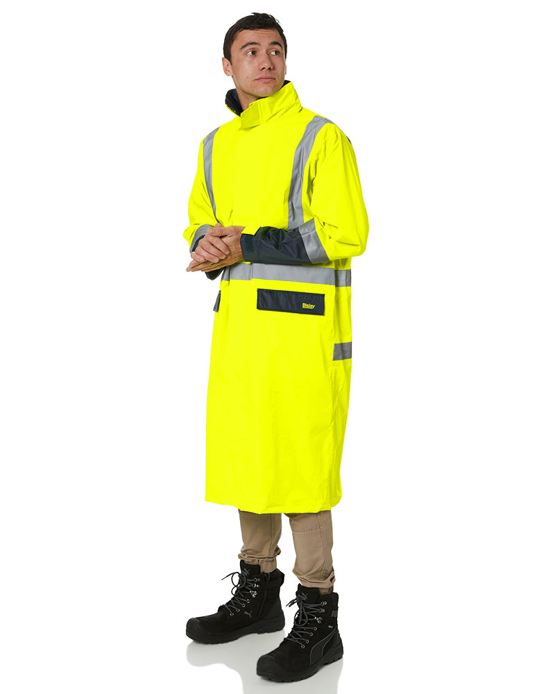 Hi Vis Taped Long Rain Coat - Yellow/Navy