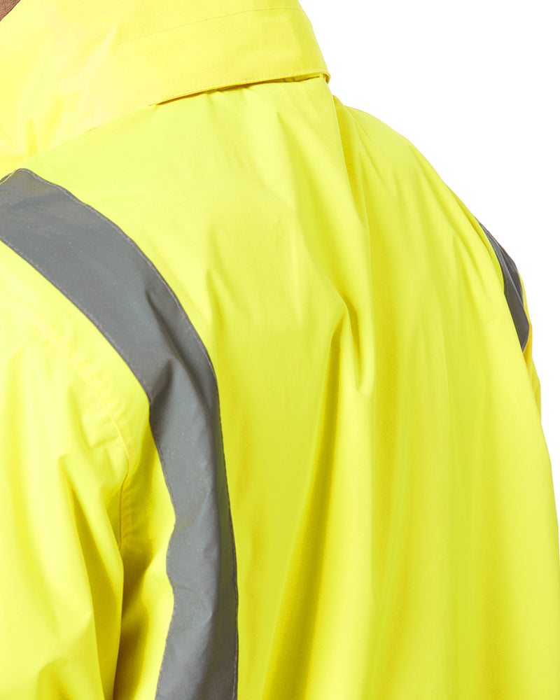 Hi Vis Taped Long Rain Coat - Yellow/Navy