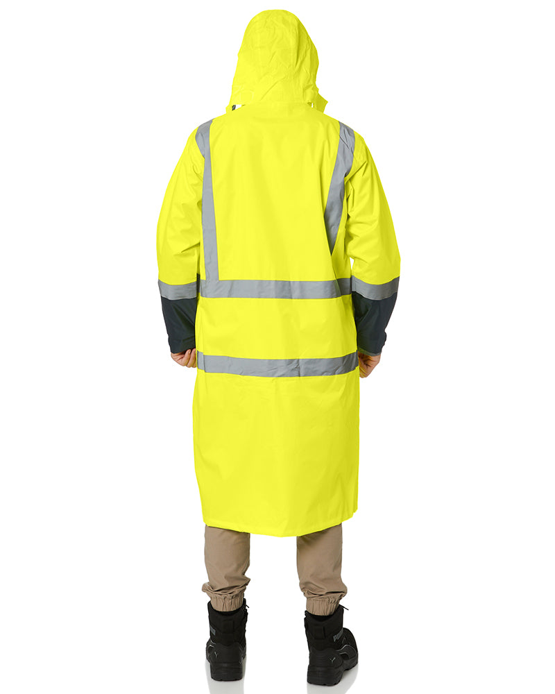 Hi Vis Taped Long Rain Coat - Yellow/Navy