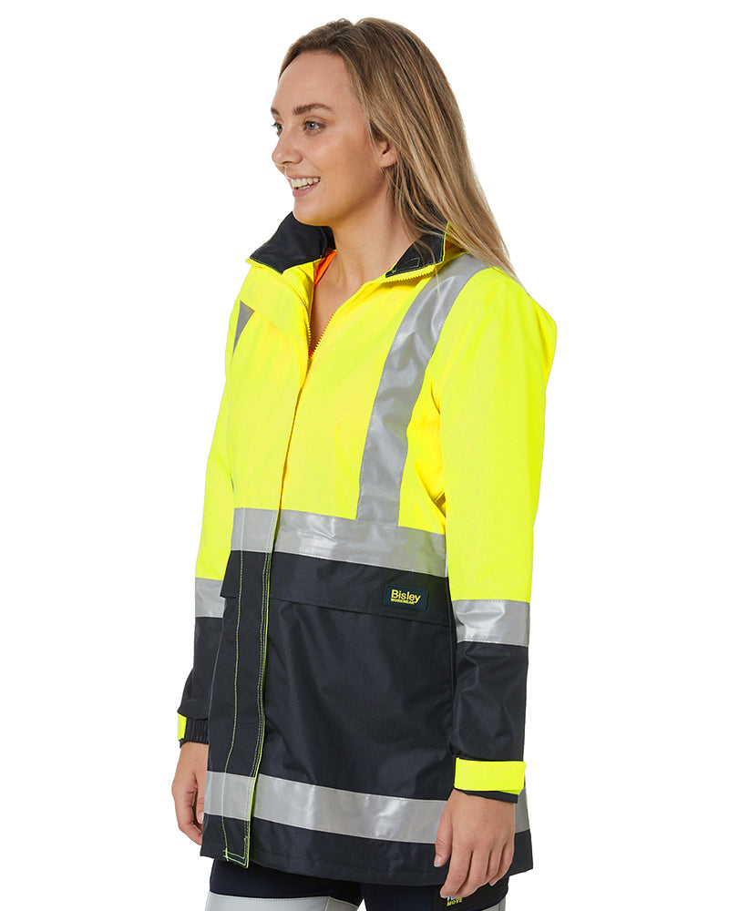 Womens H Taped Hi Vis Rain Coat - Yellow/Navy