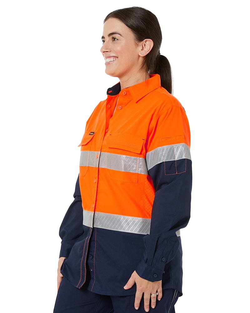 Womens X Airflow Hi Vis Taped Stretch Ripstop Shirt * - Orange/Navy