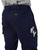 Stretch Cotton Drill Cargo Cuffed Pants - Navy