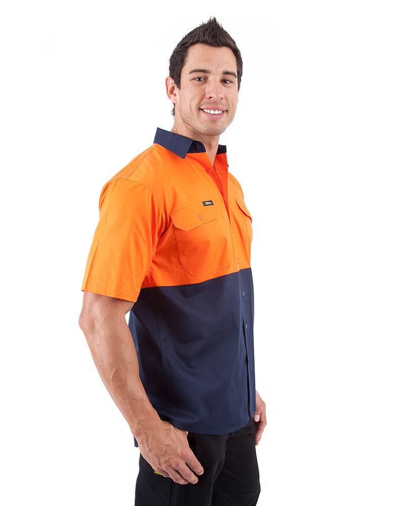 Cool Lightweight Drill Shirt SS - Orange/Navy