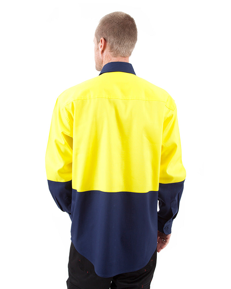 Hi Vis Drill Shirt LS - Yellow/Navy