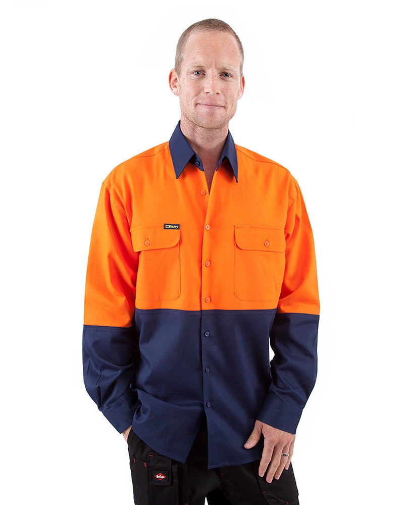 Hi Vis Drill Shirt LS - Orange/Navy