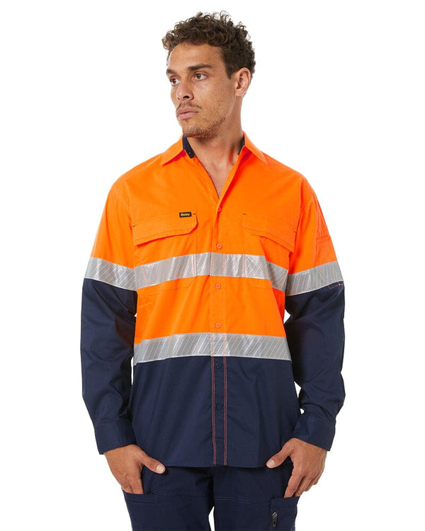 X Airflow Hi Vis Taped Stretch Ripstop Shirt  - Orange/Navy