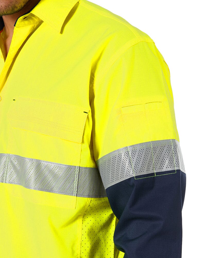 Bisley X Airflow Hi Vis Taped Stretch Ripstop Shirt - Yellow/Navy | Buy ...