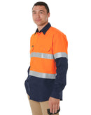 Hi Vis Recycled LS Drill Shirt - Orange/Navy
