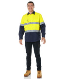 Hi Vis Recycled LS Drill Shirt - Yellow/Navy