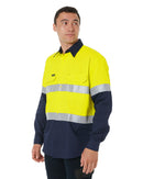 Hi Vis Recycled LS Drill Shirt - Yellow/Navy
