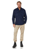 Closed Front Mens Lightweight LS Drill Shirt - Navy