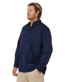 Closed Front Mens Lightweight LS Drill Shirt - Navy