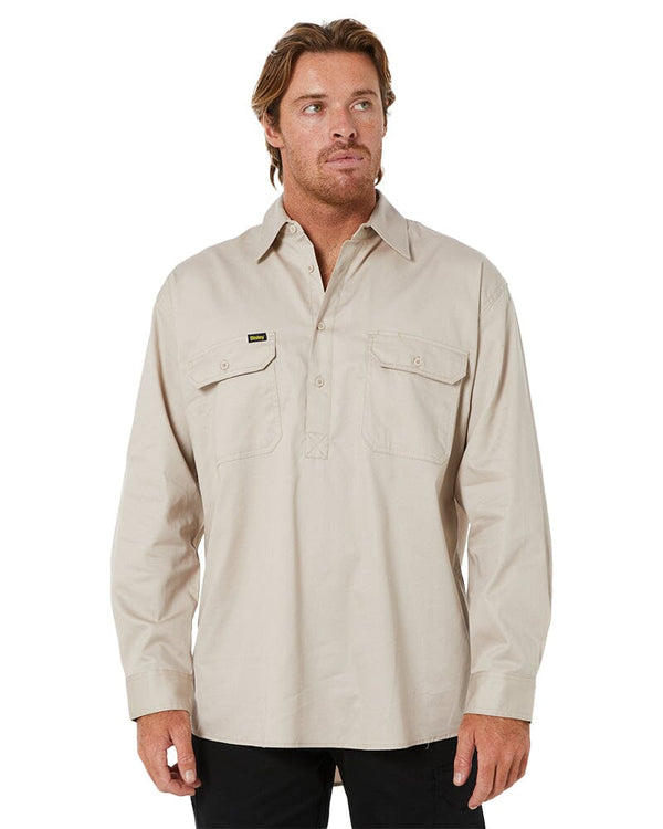 Closed Front Mens Lightweight LS Drill Shirt - Sand