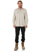 Closed Front Mens Lightweight LS Drill Shirt - Sand