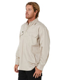 Closed Front Mens Lightweight LS Drill Shirt - Sand