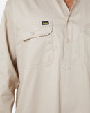 Closed Front Mens Lightweight LS Drill Shirt - Sand