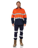 Taped Hi Vis Closed Front Lightweight LS Shirt - Orange/Navy