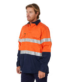 Taped Hi Vis Closed Front Lightweight LS Shirt - Orange/Navy