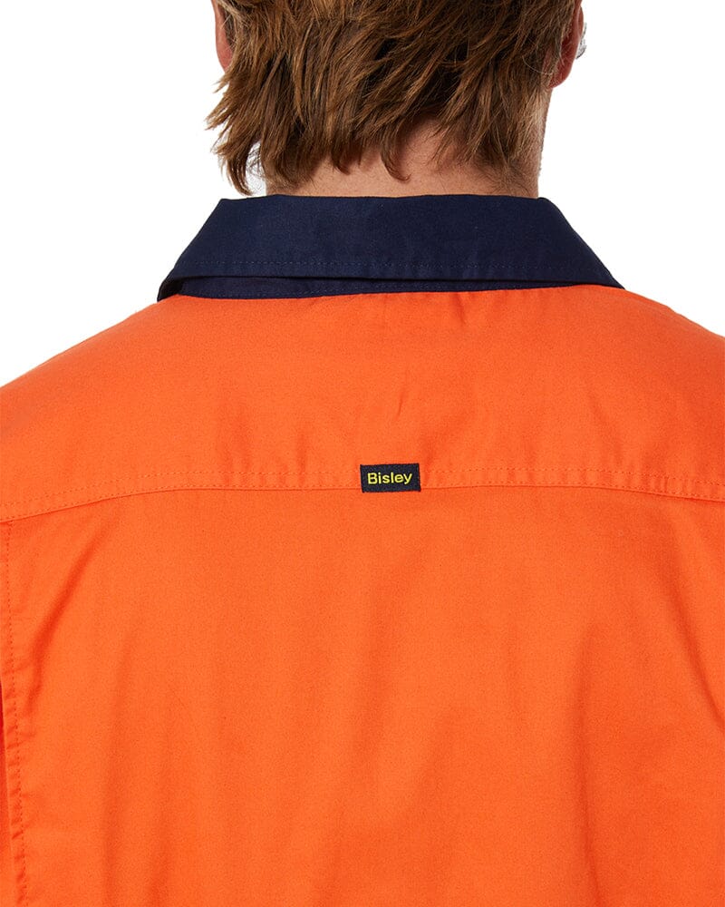 Taped Hi Vis Closed Front Lightweight LS Shirt - Orange/Navy