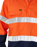 Taped Hi Vis Closed Front Lightweight LS Shirt - Orange/Navy