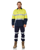 Taped Hi Vis Closed Front Lightweight LS Shirt - Yellow/Navy