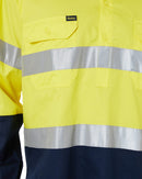 Taped Hi Vis Closed Front Lightweight LS Shirt - Yellow/Navy