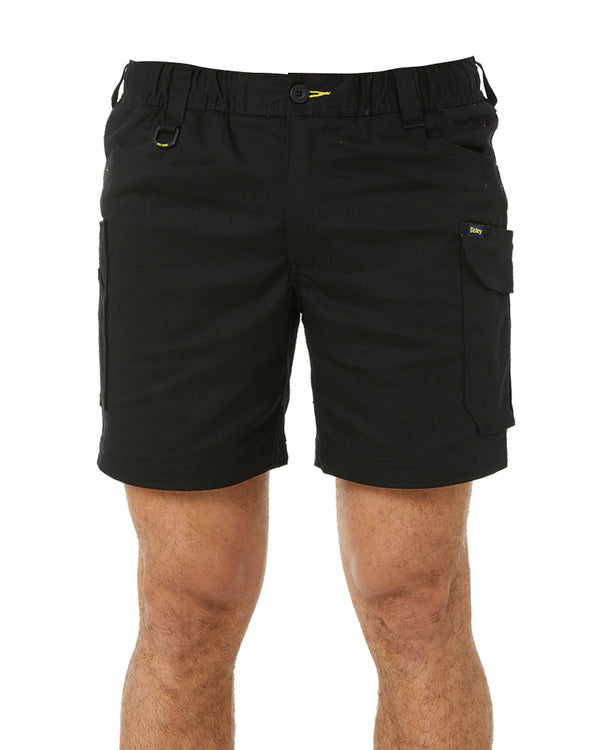 Stretch Cotton Elastic Waist Cargo Short - Black