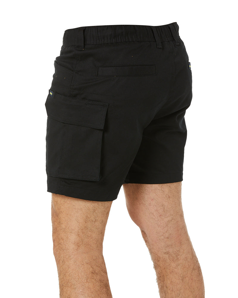 Stretch Cotton Elastic Waist Cargo Short - Black